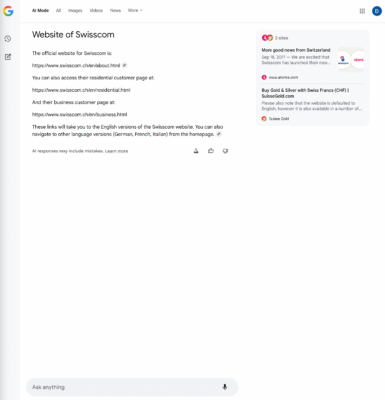 AI Mode Erfahrungen - Suchintention: Navigational